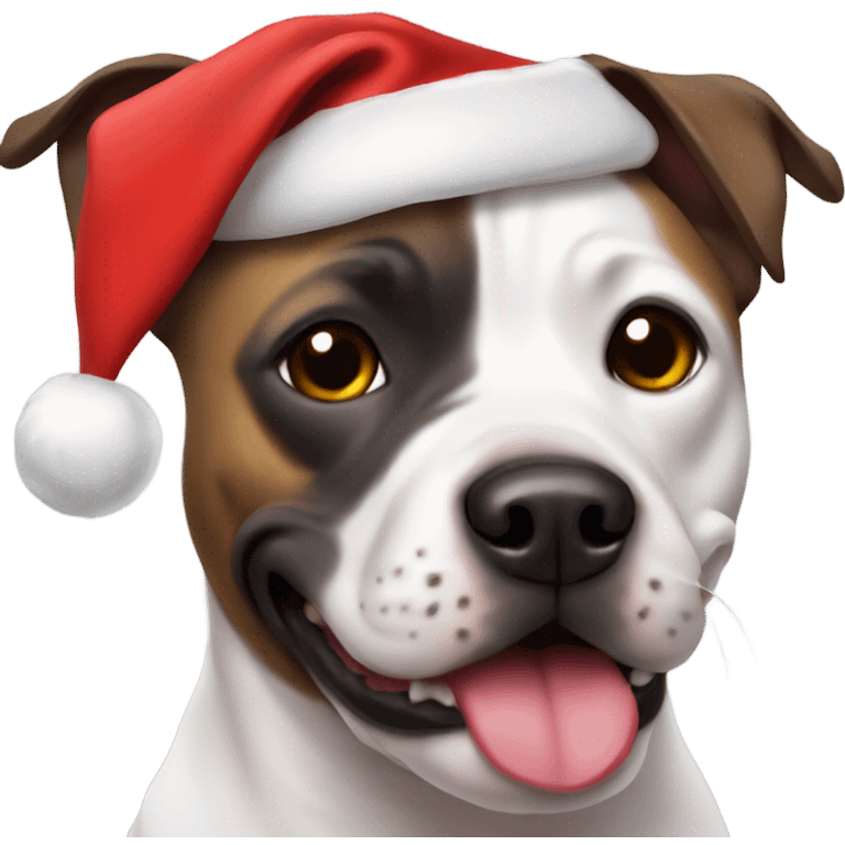 Staffy dog wearing a Santa hat emoji