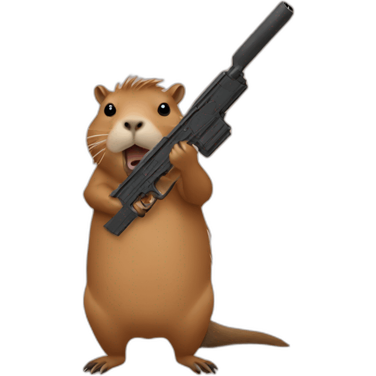 Capybara holding a gun emoji