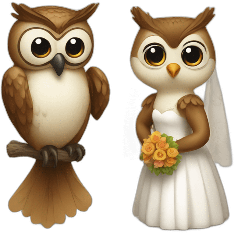 an owl with a beak - a bride and a beaver with a tail - a groom emoji