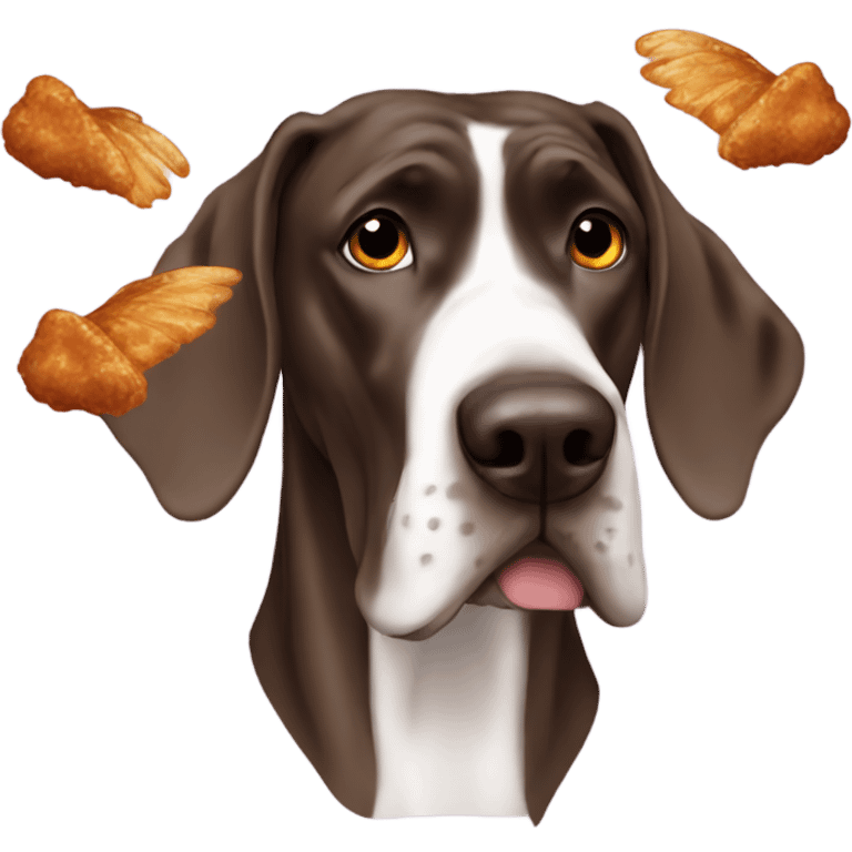 Brown Great Dane eating wings  emoji