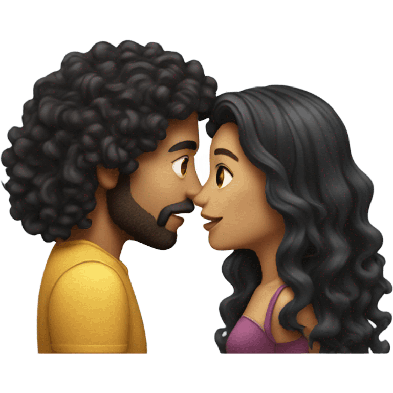  Man with long curly hair kissing  woman with long dark hair emoji