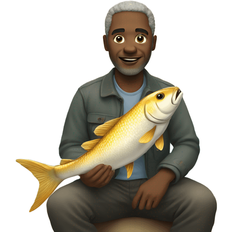 Man holding fish by ocean emoji