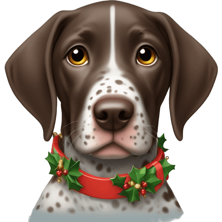 German shorthaired pointer puppy wearing Christmas collar  emoji