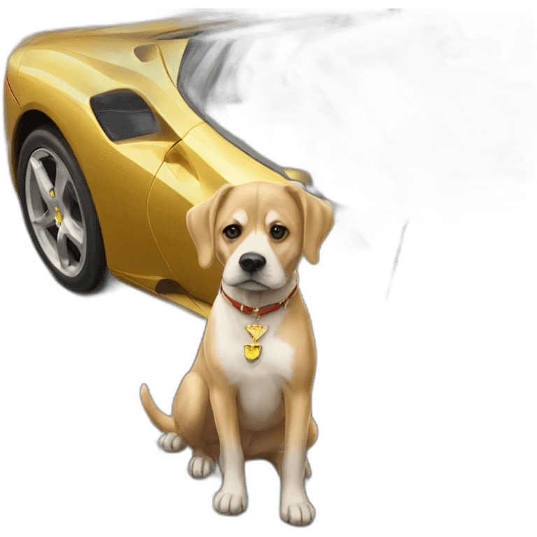 The rich dog driving a golden Ferrari emoji