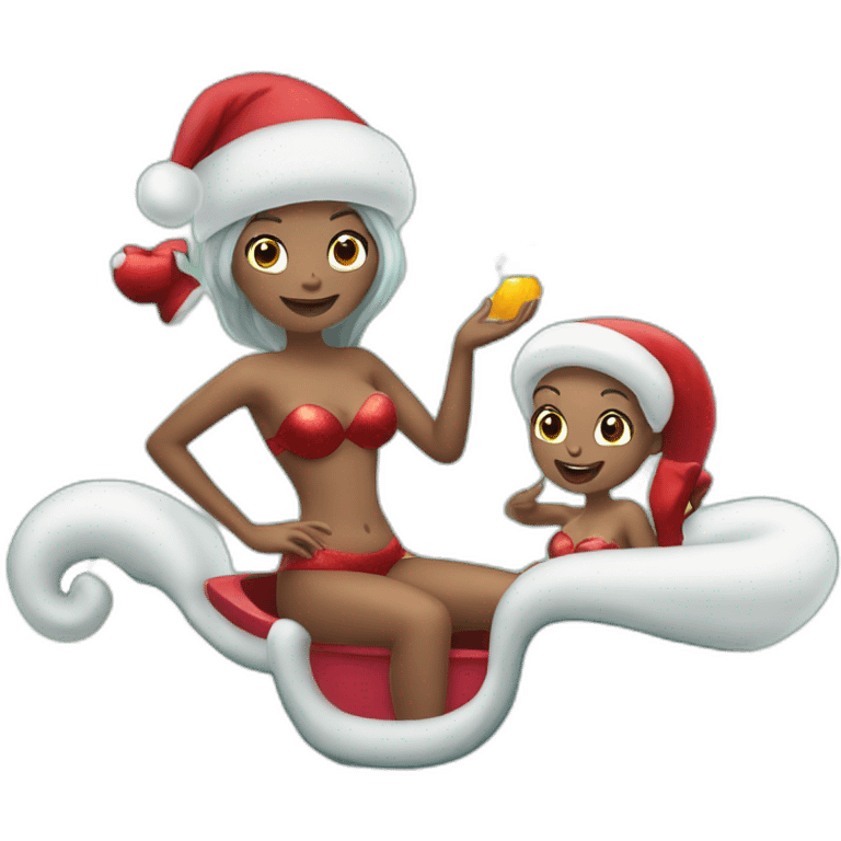 Two mermaids in Santa’s sleigh emoji