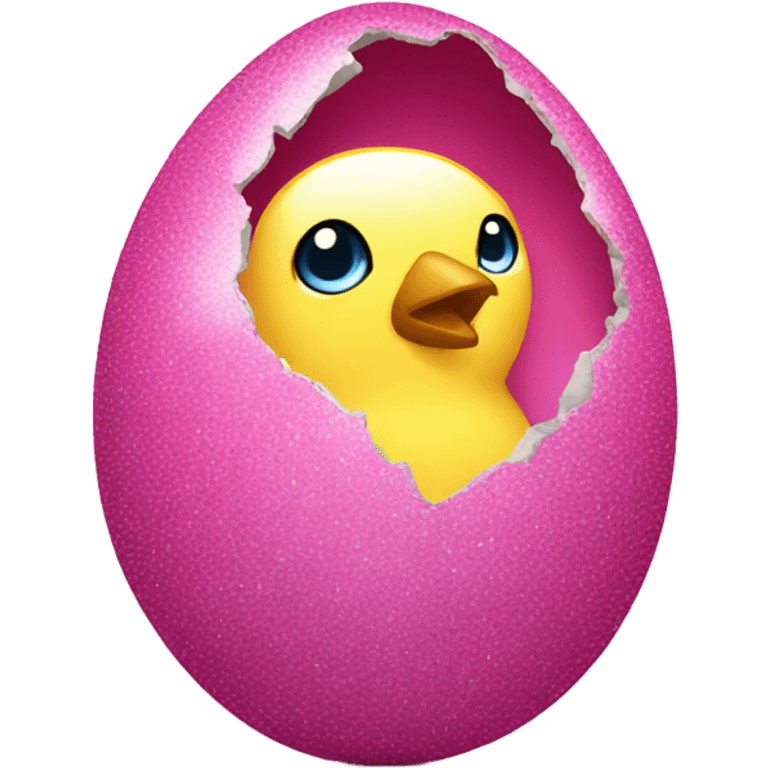 Pink sparkly chick inside of cracked egg emoji