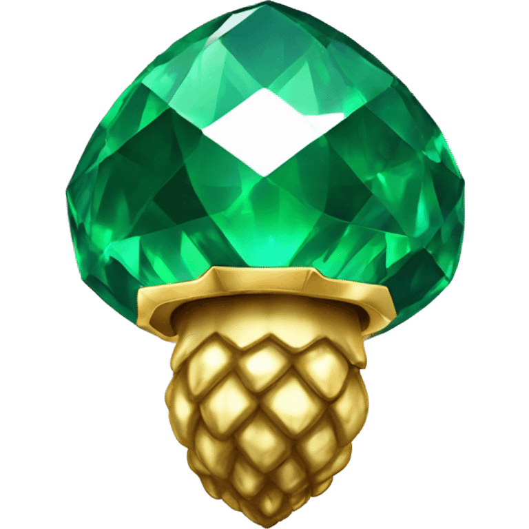 sparkling emerald Acorn like diamond with stem made of gold emoji