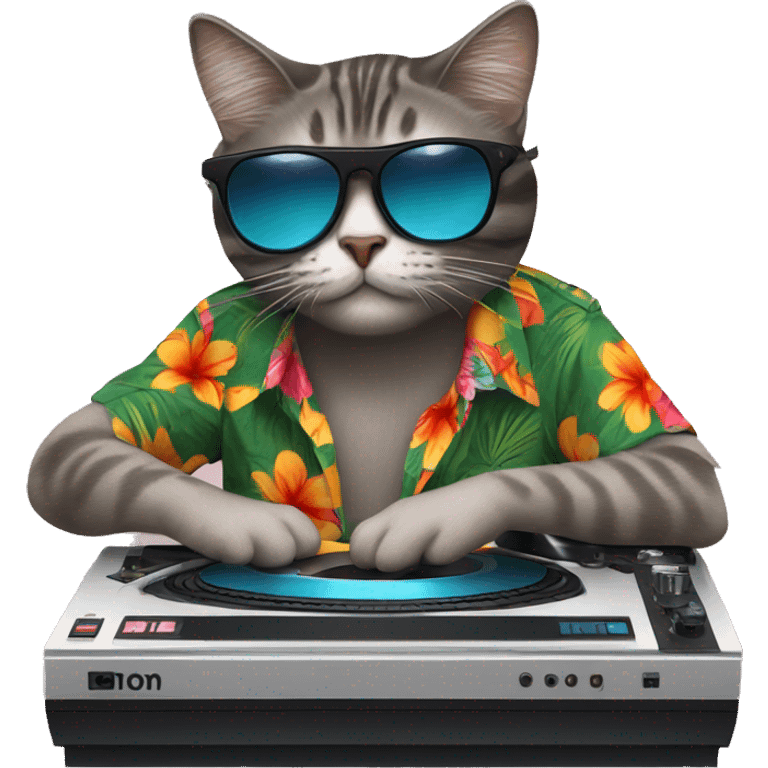 DJ turntable, with a cat with sunglasses and hawaii shirt emoji