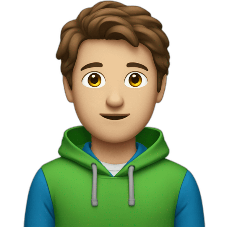 A brown hair guy with a green hoodie and blue pants emoji