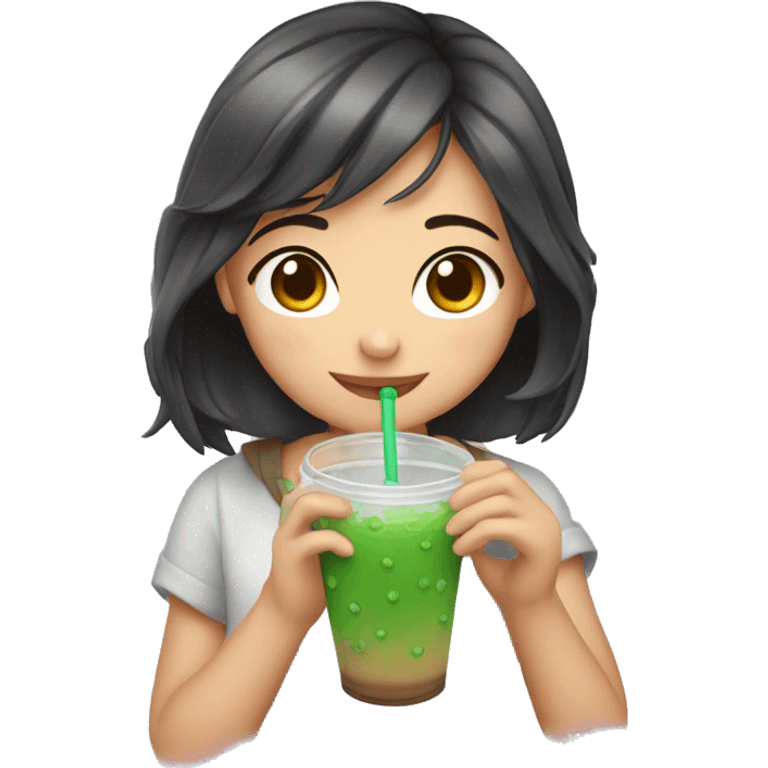 Cute girl drinking boba emoji