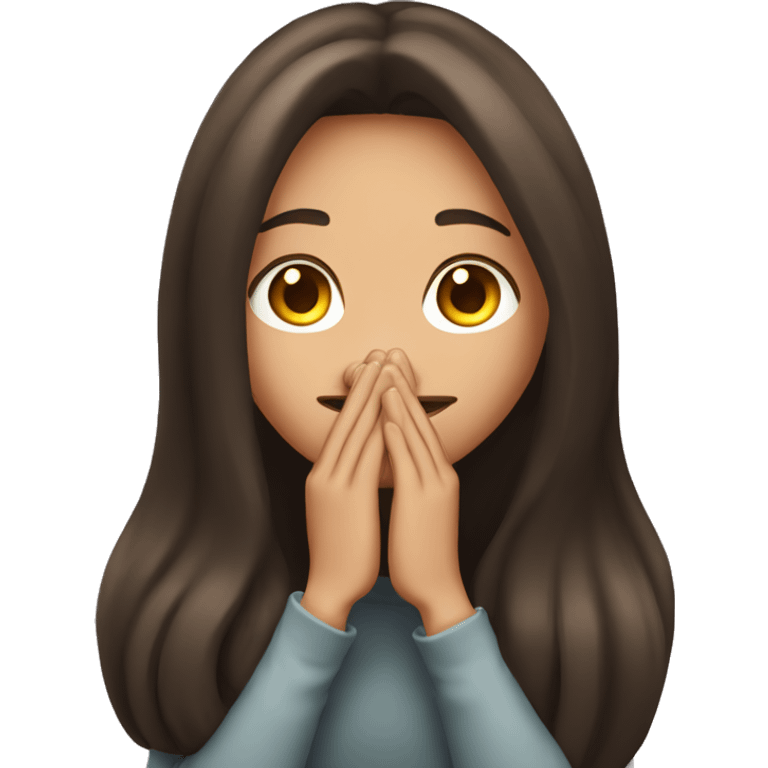 long hair Brunette girl with her Hands covering her mouth emoji