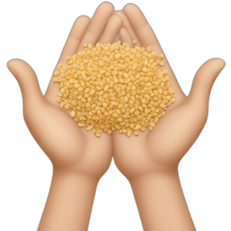 Two hands in palms with 5 fingers hold out a handful of buckwheat kernels emoji