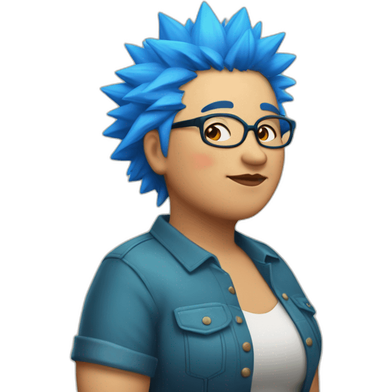 Older fat lesbian Chilean very short spiky bright blue hair emoji