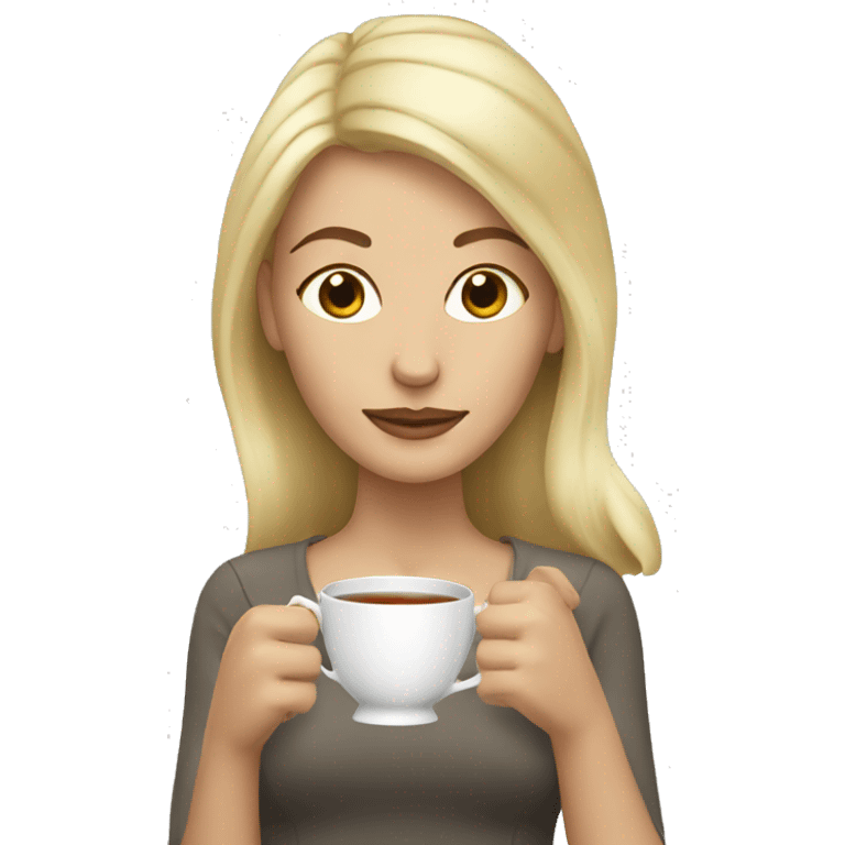 Blonde woman with tea emoji