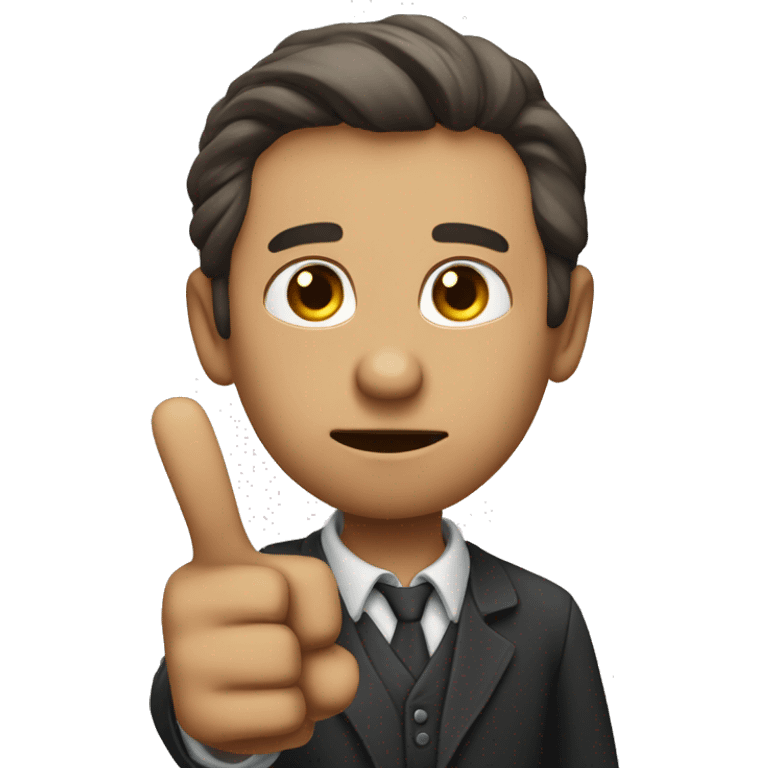 a man with an inquisitive expression pointing his finger at the viewer as if asking "what about you?" emoji