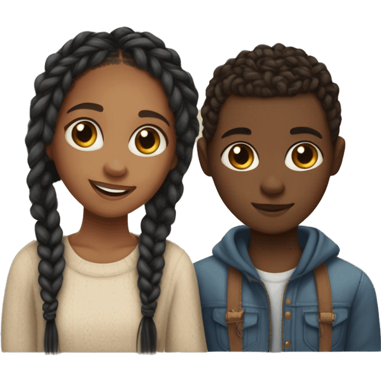 Realistic black girl with box braids and light skin boy with short curly hair and a short beard hugging emoji