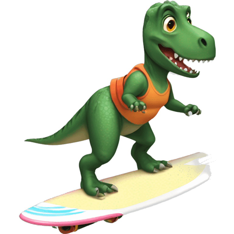 dinosaur with skirt surf boarding emoji