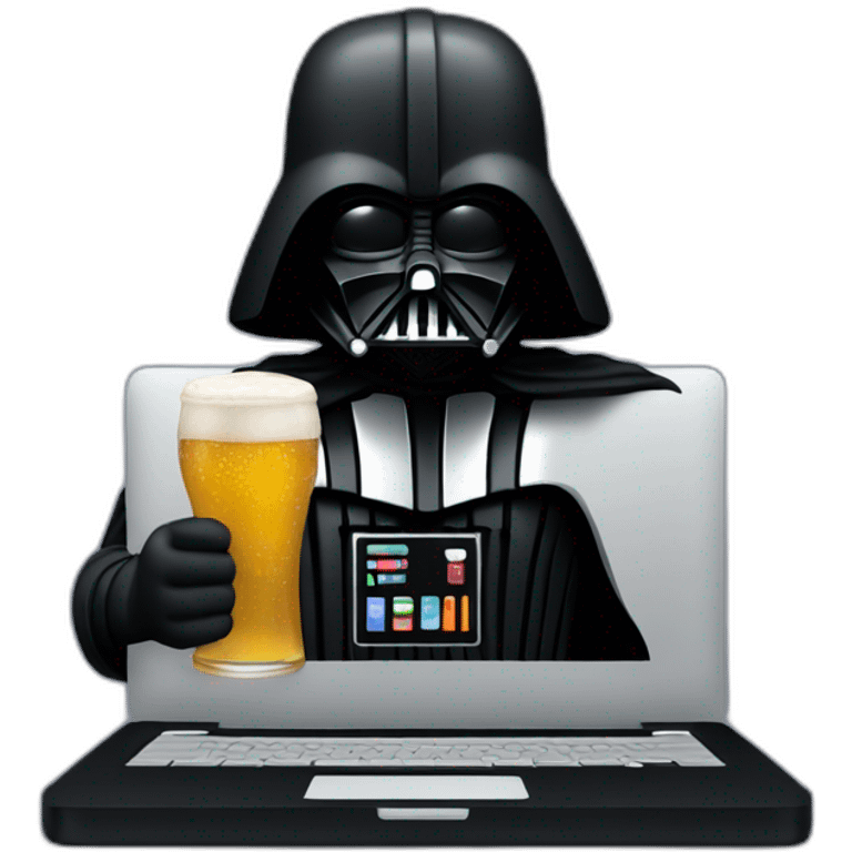 Dark vader holding a beer and a macbook emoji