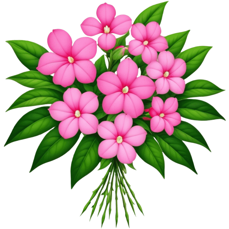 big bouquet pink Impatiens Balsamina flower stem, leaf emoji