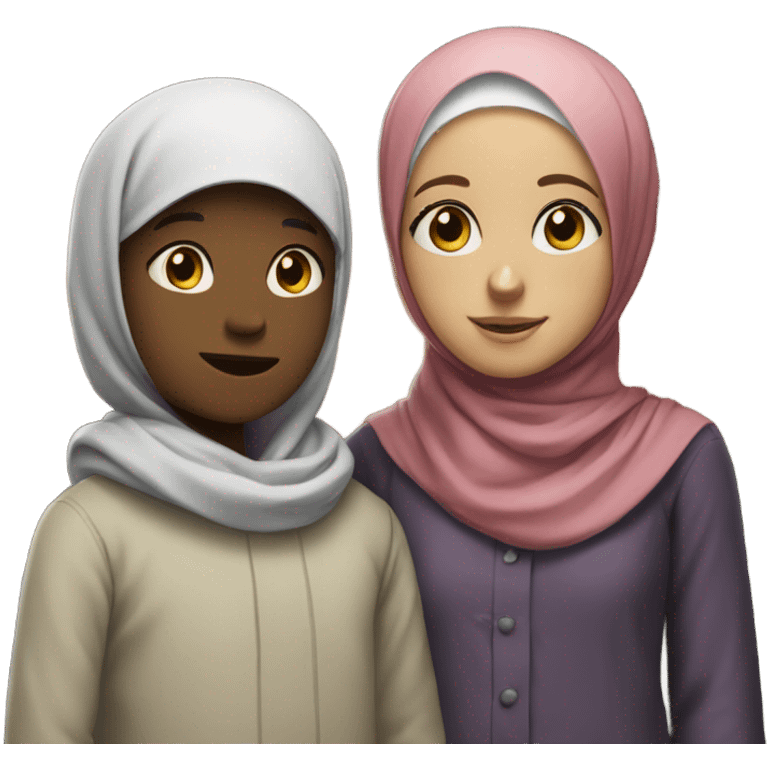 night scene with tall boy and little hijabi outdoors emoji