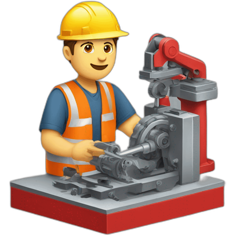 Industrial professional mechanical assembler working on the assembly of heavy machinery with a red outfit emoji