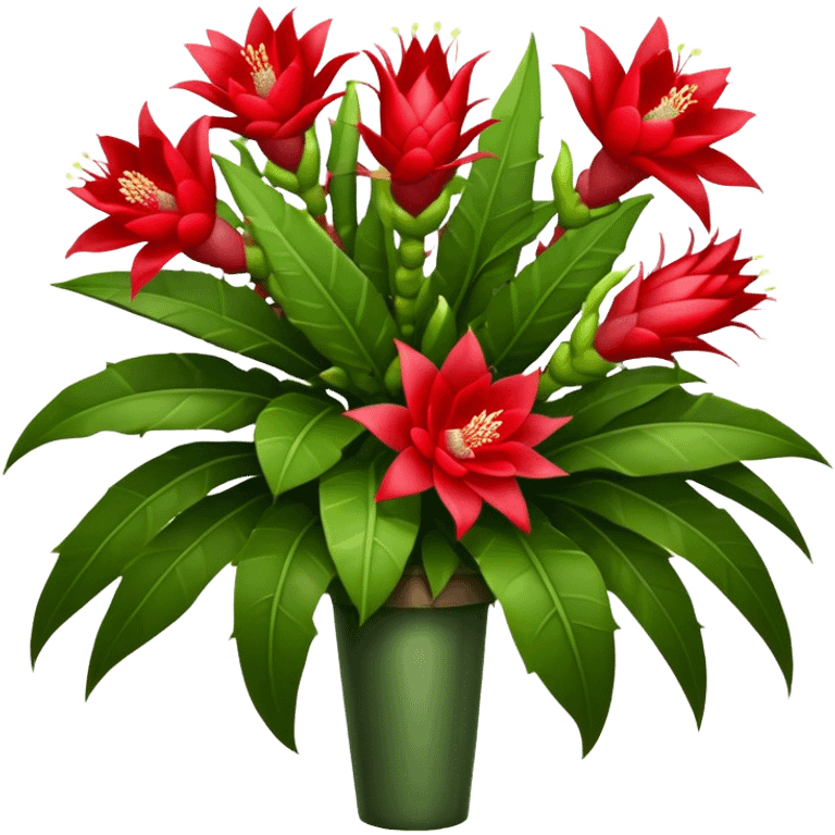 big bouquet Red Epiphyllum, luxuriant, stem, leaf emoji