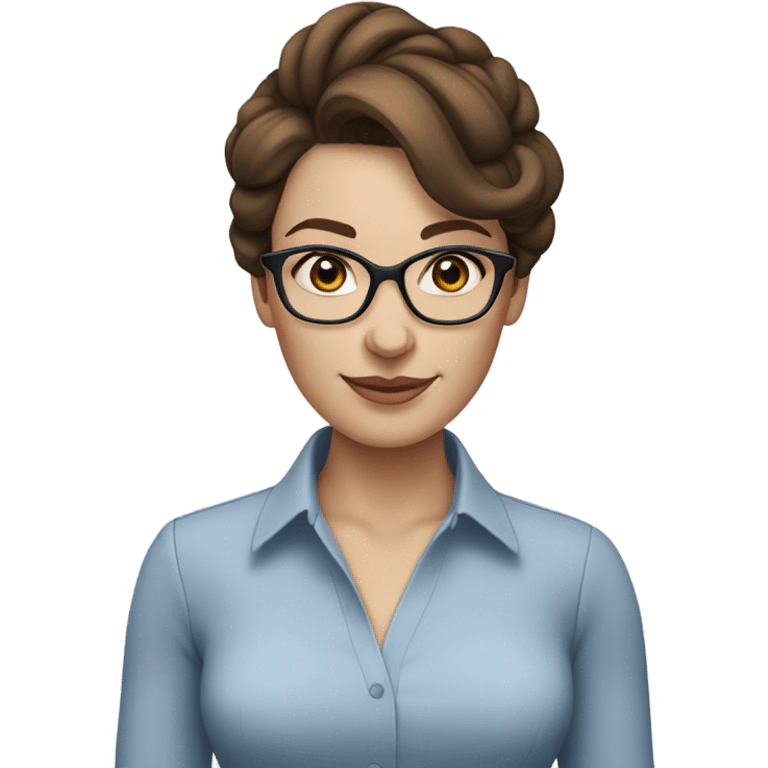 Brown hair updo pale beautiful corporate woman with glasses and blue eyes emoji