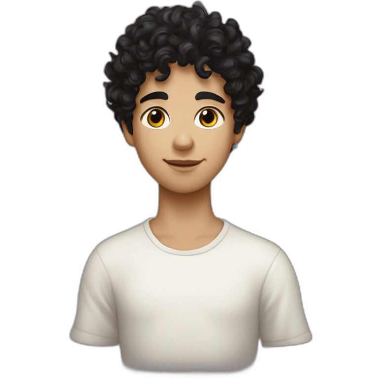 A sideportrait from the shoulders up of a pasty white teenage boy with dark black curly hair and a distinct nose holding a chalice of milk emoji