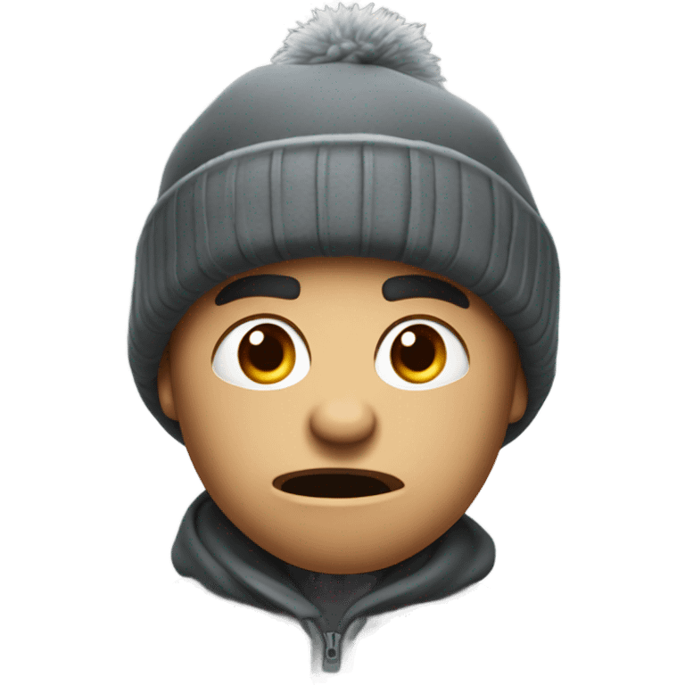 The face of an angry young man wearing a winter hat and saying bad things emoji