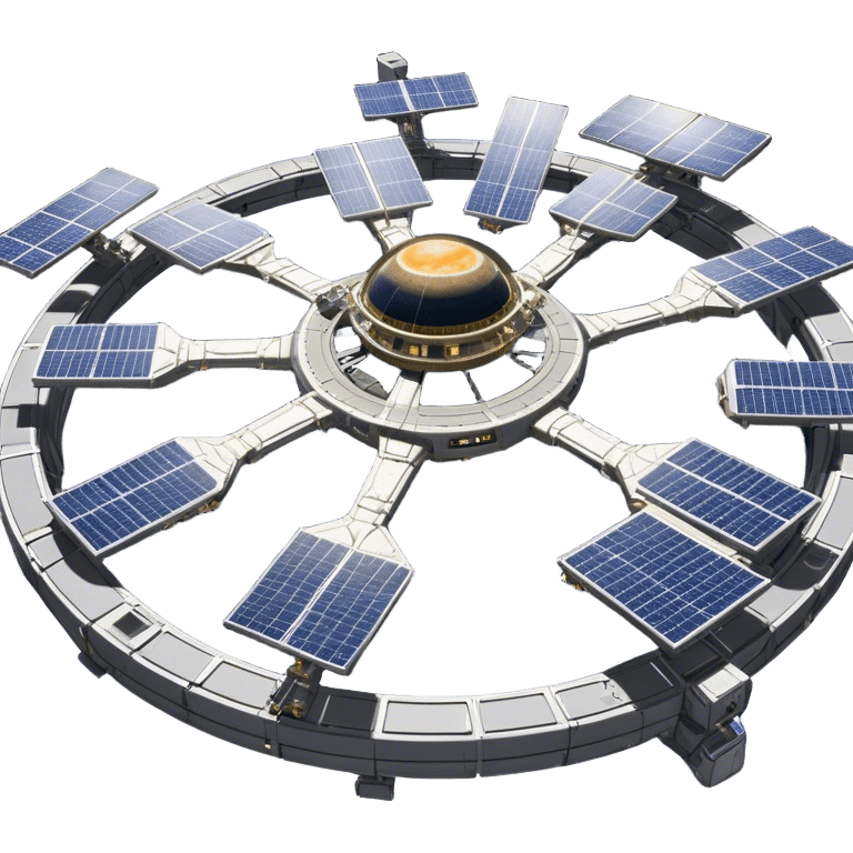  Cinematic Realistic Space Station – A highly detailed, sprawling orbital station with complex solar panels and intricate docking modules. The metallic structure glows faintly from reflected sunlight, with the curvature of Earth and the deep blackness of space in the background. emoji