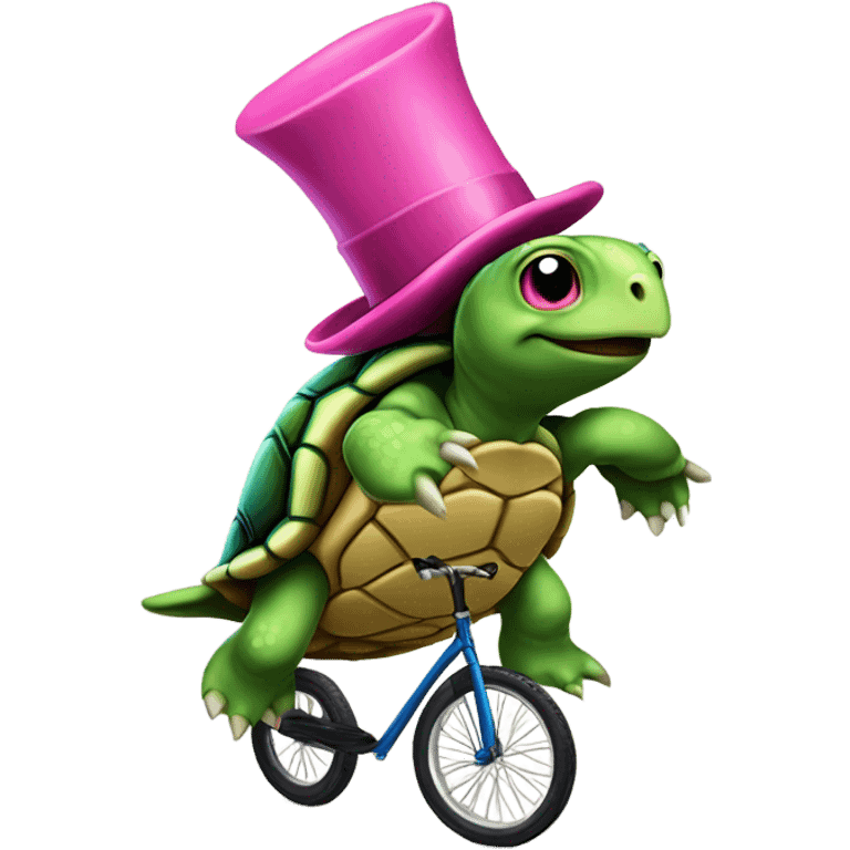 Turtle with pink hat riding unicycle  emoji