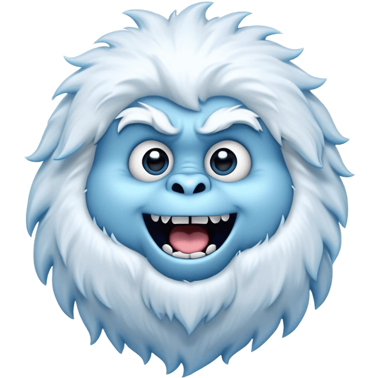 Cinematic Comical Yeti Portrait Emoji, with a cartoonishly exaggerated, fluffy figure in cool, frosty whites and icy blues, head tilted in an overly surprised expression with wide, comically sparkling eyes and a quirky, open-mouthed grin, simplified yet hilariously detailed, glowing with a soft frosty outline capturing the meme-worthy fun of a yeti in playful shock! emoji