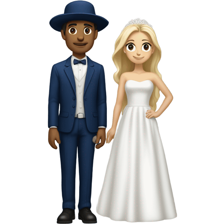 Puerto rican beard short hair with blue hat and navy blue suit getting Married with blond long hair girl with white  wedding dress  emoji