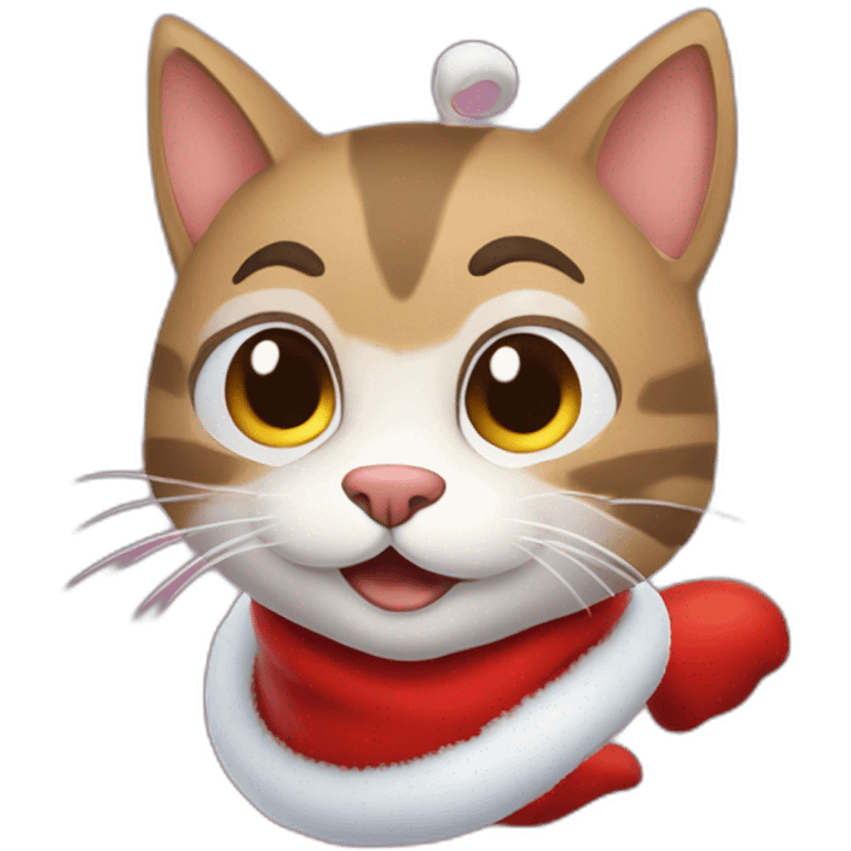 Gato disfrasado de santa claus, gordo y feliz emoji