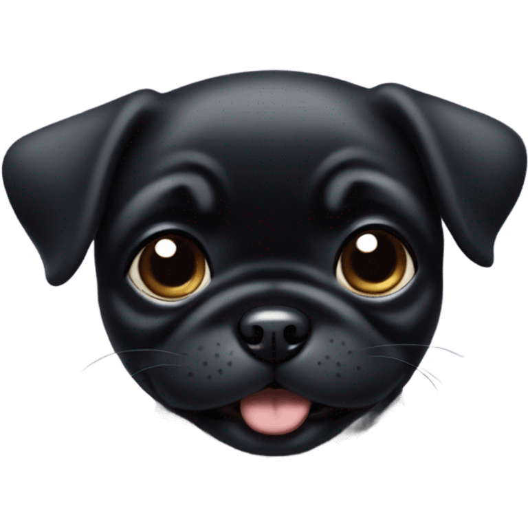 Tiny baby black pug smiling emoji