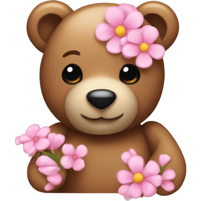 Teddy bear with pink hearts and flowers  emoji