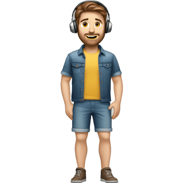 full body caucasian IT technology guy wearing jean shorts with headset and brown hair emoji