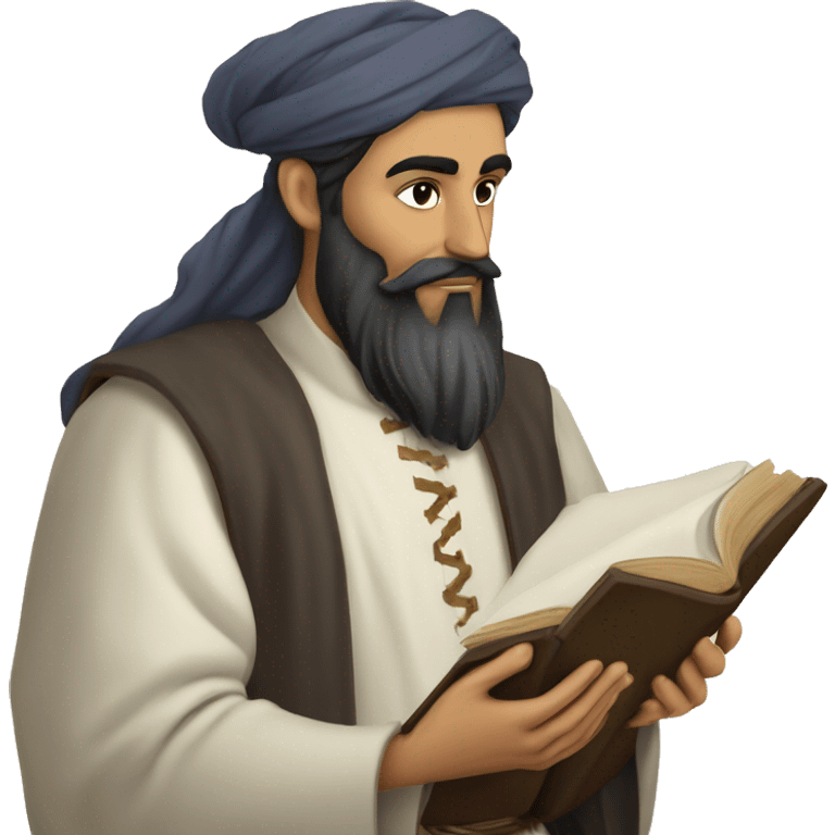 Nizami Ganjavi persian medieval author with a book in hands and black beard emoji