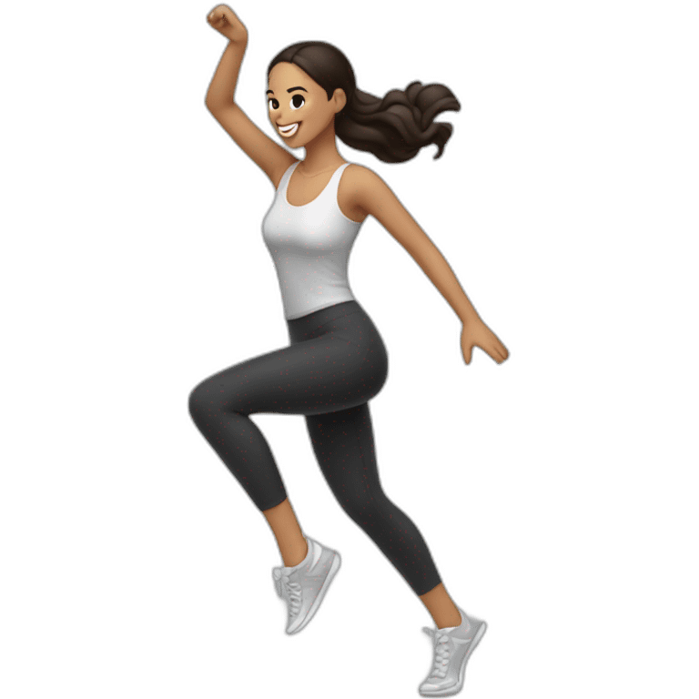 Brunette woman dancing salsa in leggings and sneakers emoji