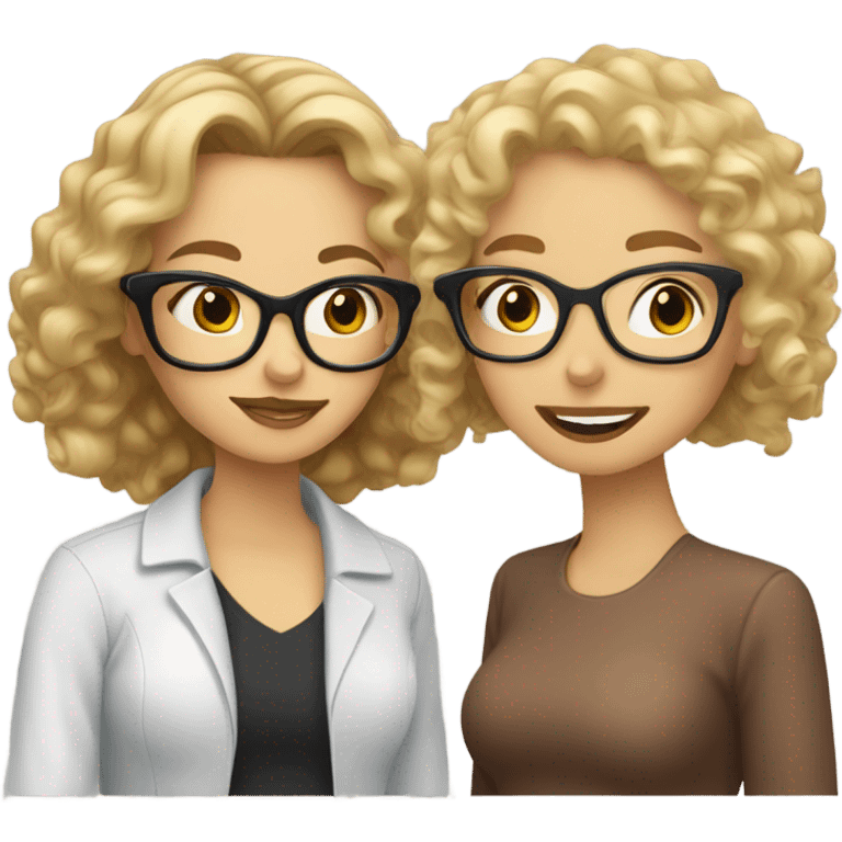 Caucasian Woman with blonde hair and glasses kissing Caucasian woman with curly brown hair emoji