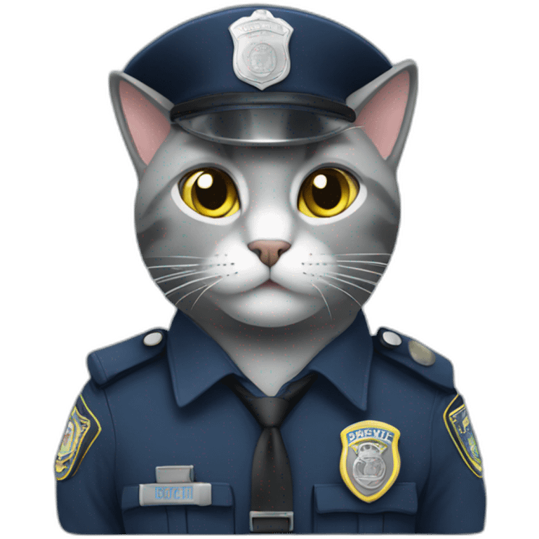 grey cat in a police uniform in a police car emoji