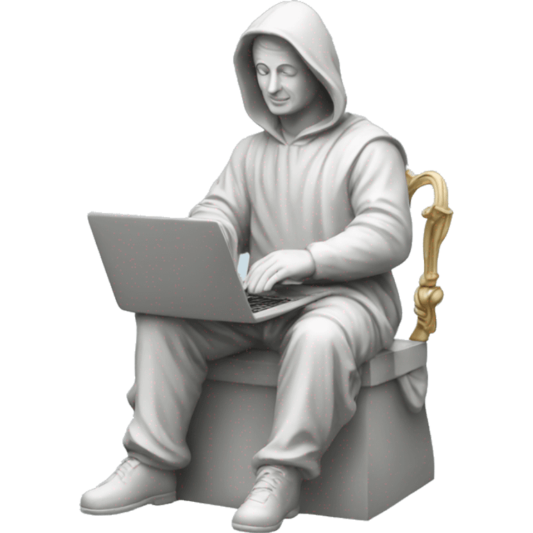 Italian statue hacker using a laptop emoji