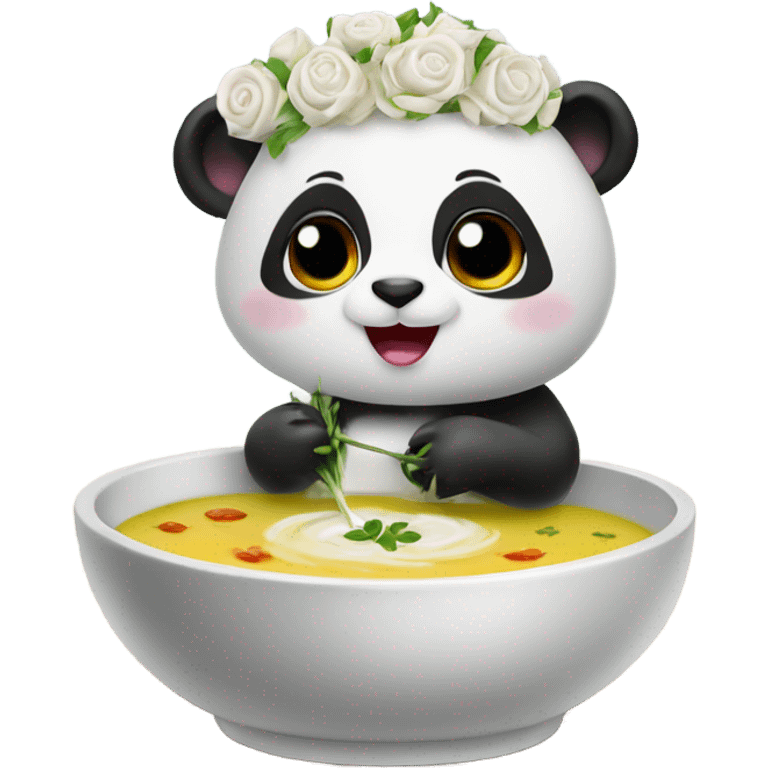 Baby panda bride marrying bowl of soup emoji