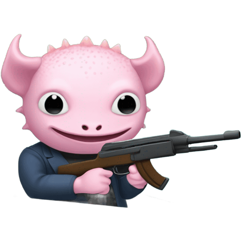 Axolotl driving a speedboat with a gun emoji