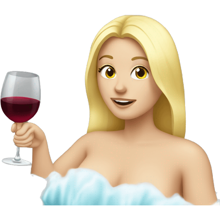 blonde white girl in bath with wine emoji