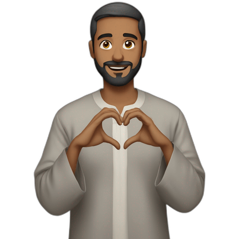 Man in Qamis who makes a heart with his hands emoji