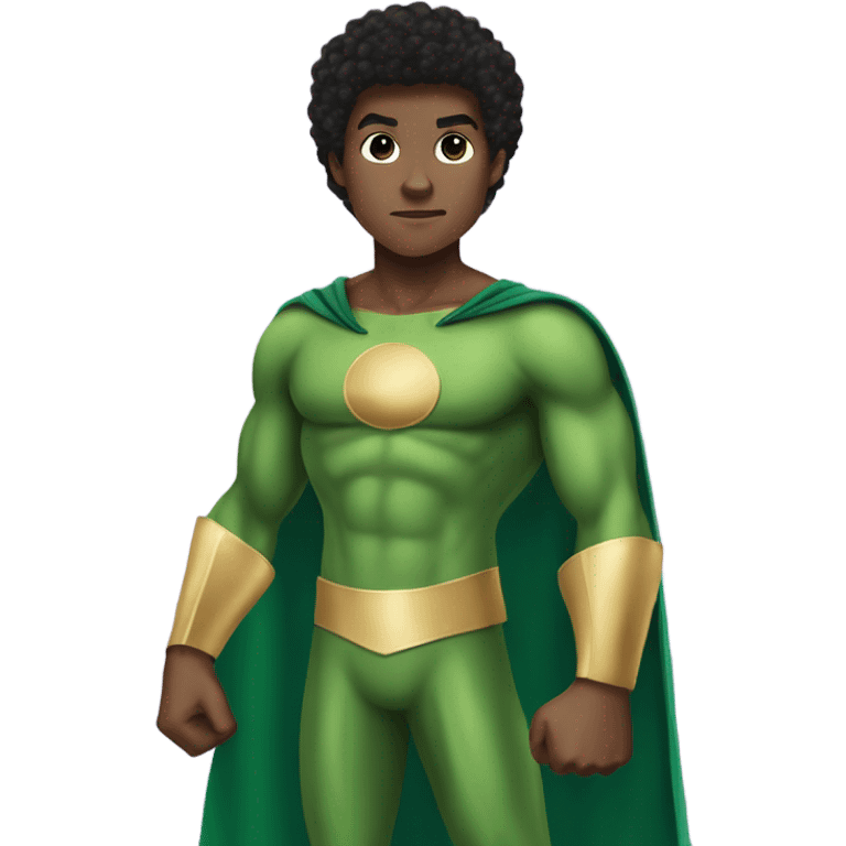 Afro Light-skinned shirtless standing teenager in the green superhero costume of Prince Namor. emoji