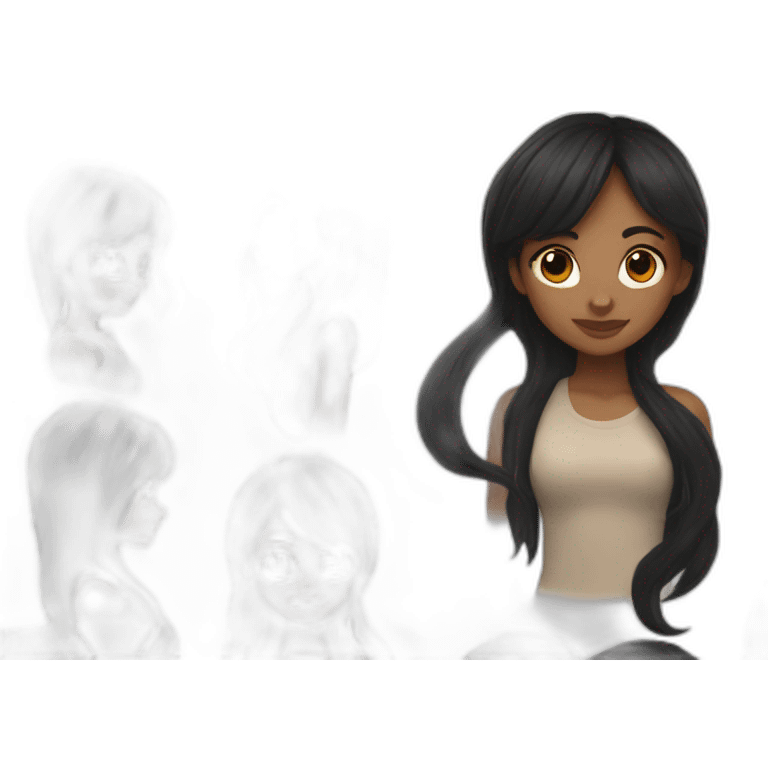 Black girl with long black hair and side bang emoji