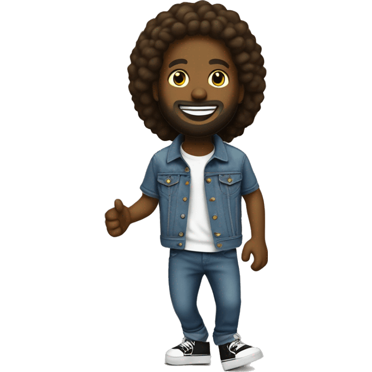 Black Jesus Ollie skateboarding with happy face T-shirt and a denim jacket  emoji