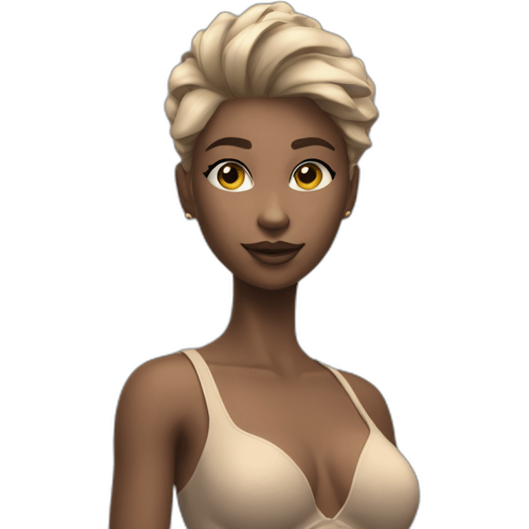 Fashion editorial style octane render, stylized, angle of a (Young Woman, nude, slim-thick, fit, fit, bare belly, see-through beach outfit, pokies. 1. 3) Elusive hair, High fashion emoji